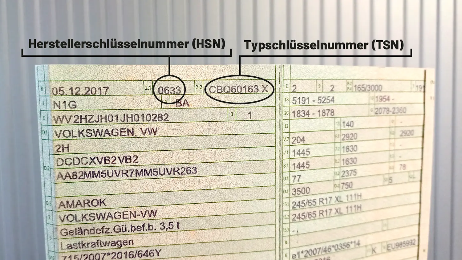 Fahrzeugschein HSN TSN